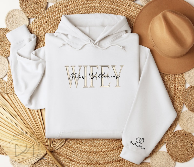 Personalized Embroidered Wifey Hoodie | Custom Name Hoodie | Bridal Hoodie Gift | Engagement Hoodie | Gift for New Bride