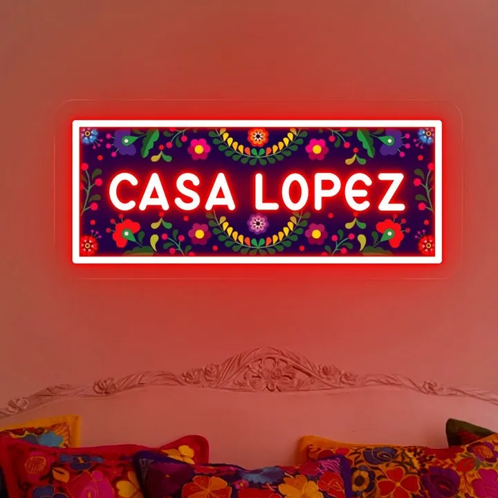 Casa Mexican Family House Name Neon Sign, Talavera Custom House Decor, Mexican House Sign, mosaic house numbers, Southwestern House Sign