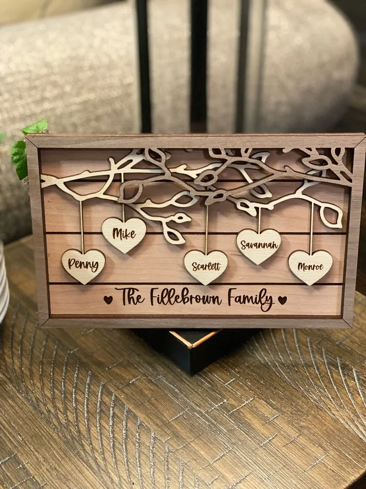 Personalized Wooden Family Tree Sign | Grandkids Names Sign | Hanging Hearts | Custom Mother's Day Gift | Best Mom Ever Love Grows Here