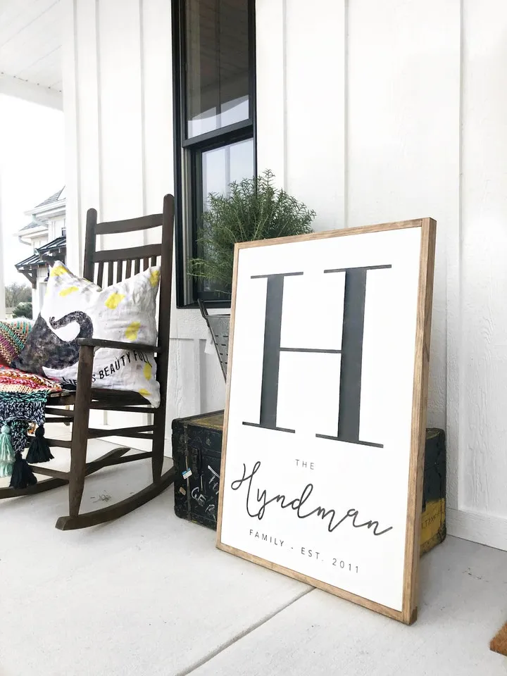 Monogramed Letter Family Established Framed Wood Sign Last Name Anniversary Wedding Shower Bridal Shower Decor