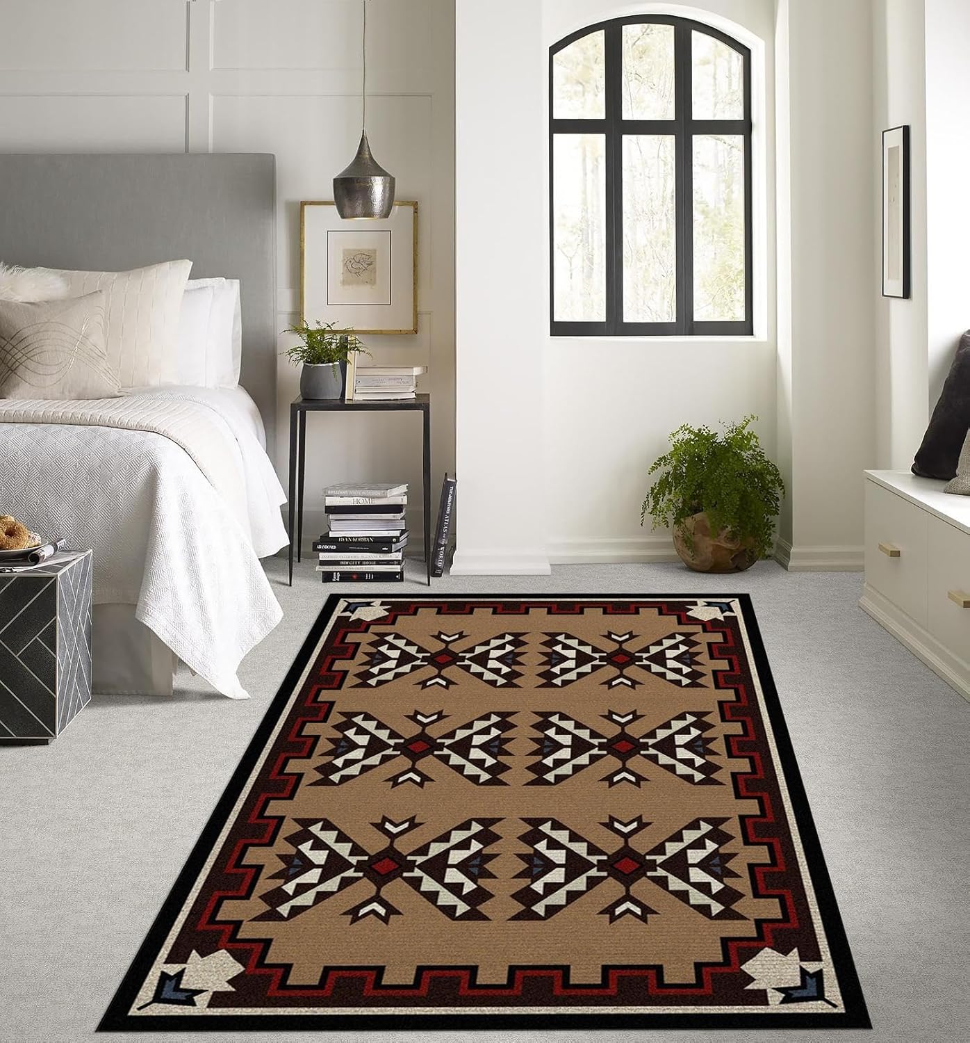 Area Rug and 4 Pcs Non-Slip Rug Tape for Living Room, Bedroom, Southwestern Area Rugs