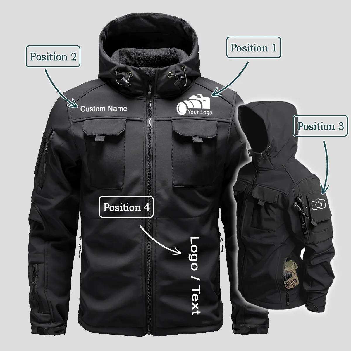 Personalized Photography Custom Your Logo Outdoor Tactical Beetle Hooded Jacket With Pockets - BLCT171124A2