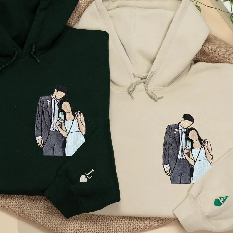 Personalized Embroidered Portrait Sweatshirt, Custom Photo Hoodie, Couple Sweatshirt, Memorial Hoodies with Pictures