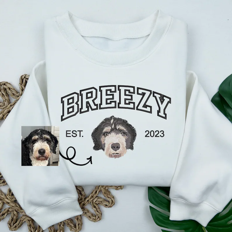 Custom Dog Portrait Sweatshirt, Personalized Dog Face Embroidered Sweatshirt, Gift For Dog Owner, Pet Loss Gift, Custom Pet Photo Sweatshirt