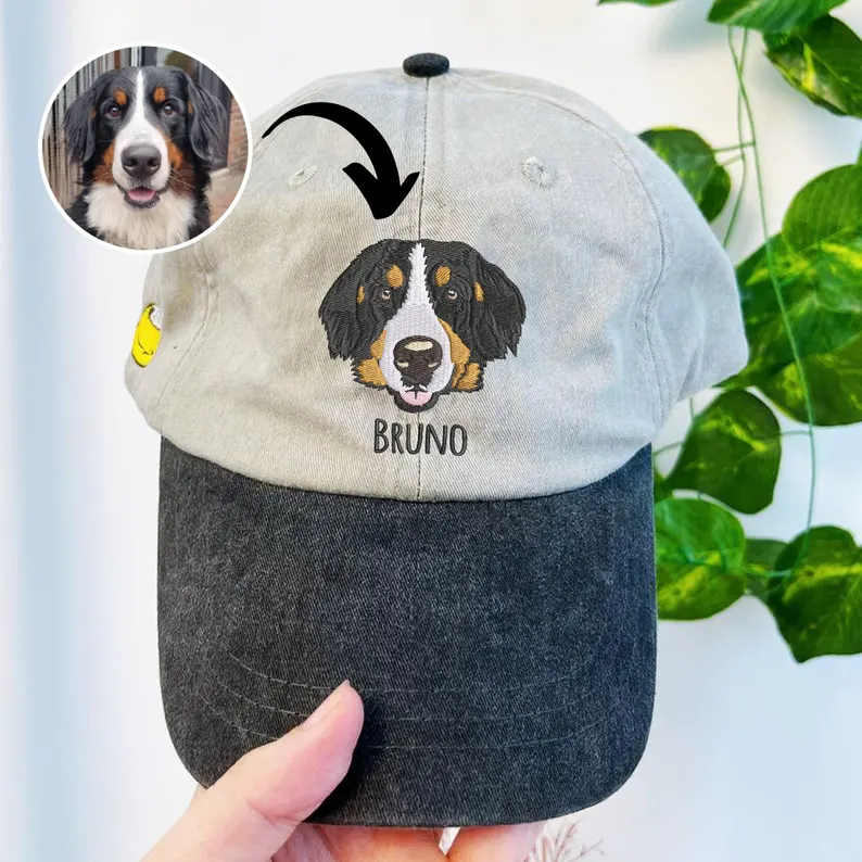 Personalized Hat With Your Dog Photo and Name - Custom Embroidered Pet Hat - Personalized Dog Portrait Hat