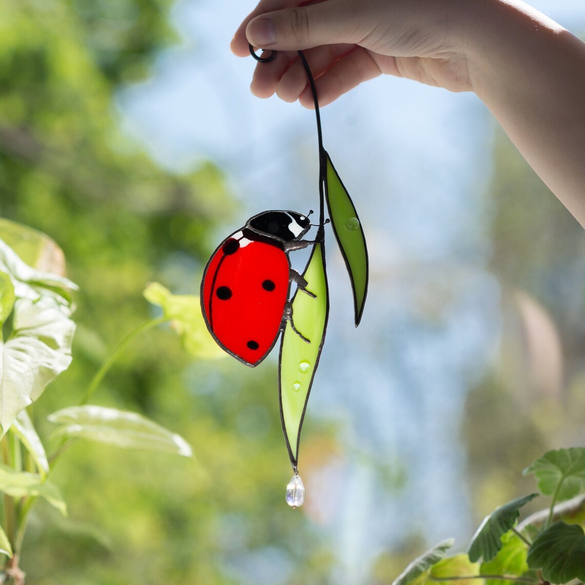 Custom Ladybug Window Hanging, Mother Day Gift for Mom in Law, Stained Glass Ladybug suncatcher - Bedroom decor for home