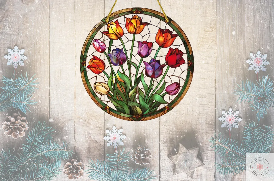 Tulip Stained Glass Effect Acrylic Suncatcher, Colourful, Bright, Window Hanging, Wall Decor, Unique Christmas Gift, Botanical Gift